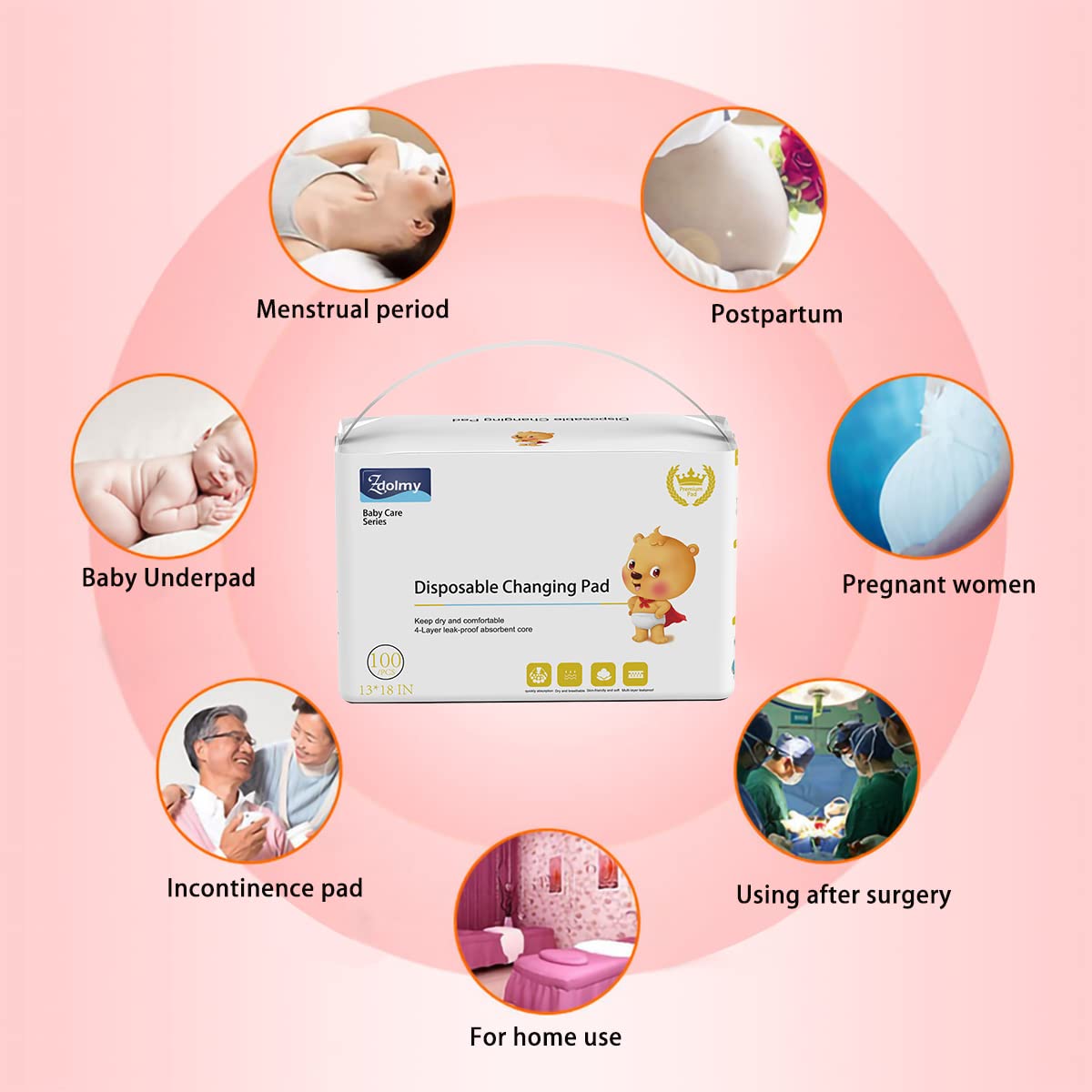 Zdolmy 100 Pack Baby Disposable Changing Pads, Disposable Underpads Waterproof Diaper Changing Pad, Super Soft, Ultra Absorbent & Waterproof, Breathable Underpads Bed Table Protector Mat - Image 8